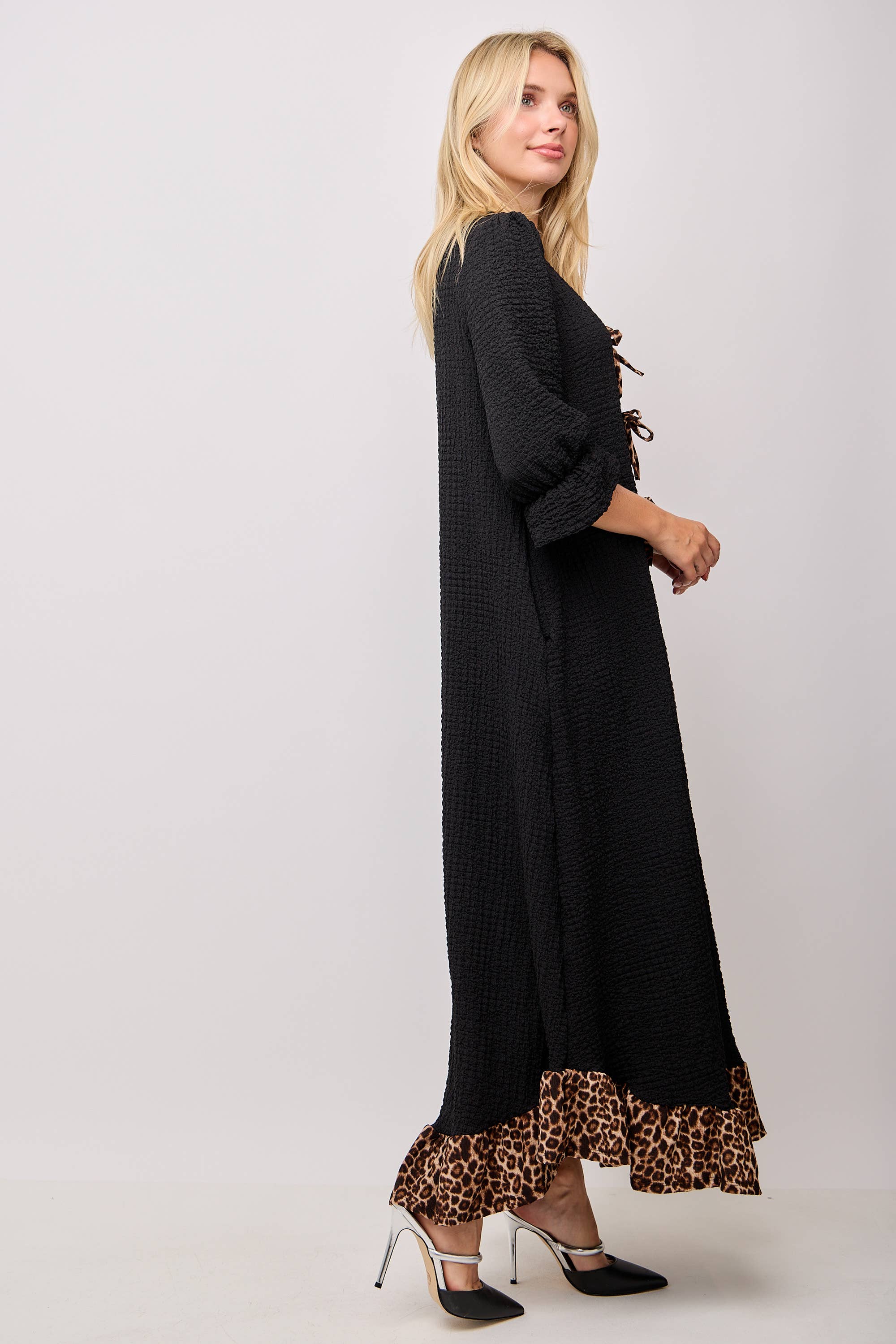 Celeste Clothing - Wholesale Dress - Women's - WOMEN'S PLUS SIZE  MAXI DRESS -LEOPARD CONTRAST AND BOWS 31