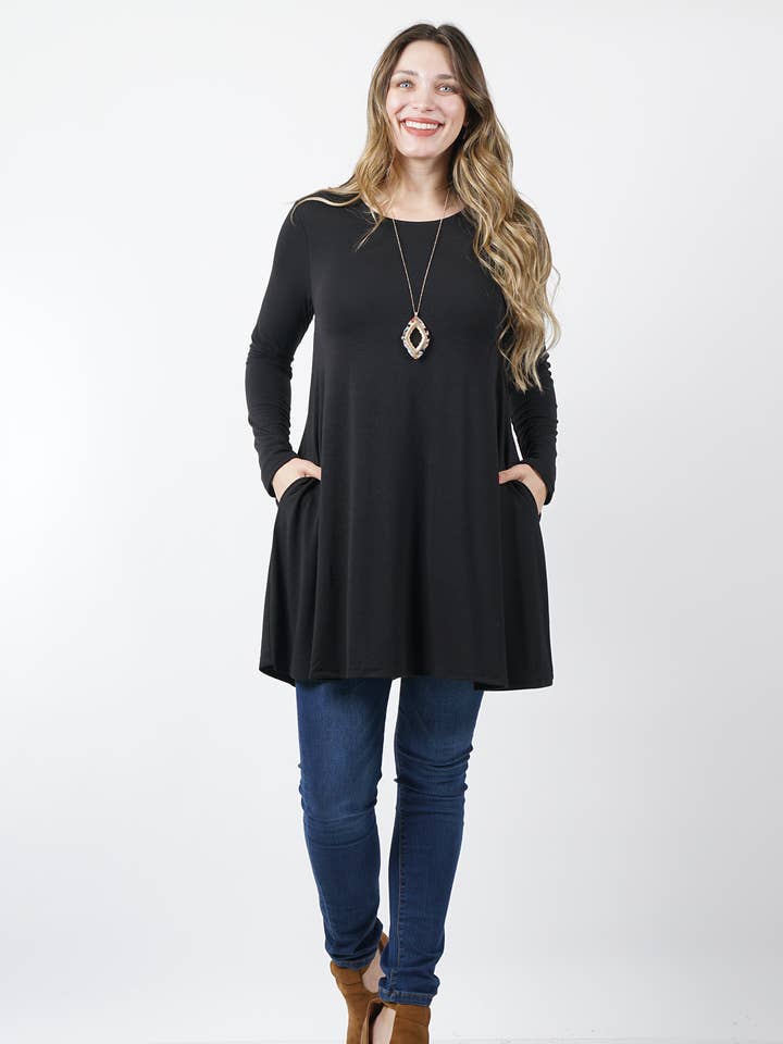 42POPS - Wholesale Tunic - Women's - ..SI-10838 PLUS SIZE LONG SLEEVE SWING TUNIC WITH SIDE POCKETS6