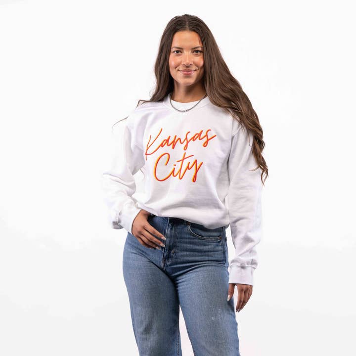 The Collective Apparel Brand – wholesale Sweatshirt med tryck - Dam – Kansas City - Vit Crew tröja