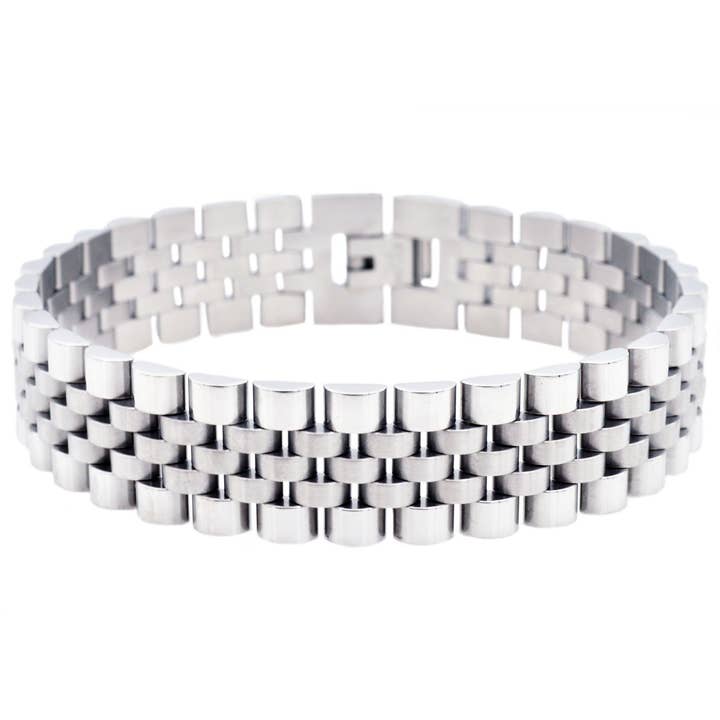 Men's Stainless Steel Watch Style Link Bracelet for wholesale by Blackjack Mens Jewelry