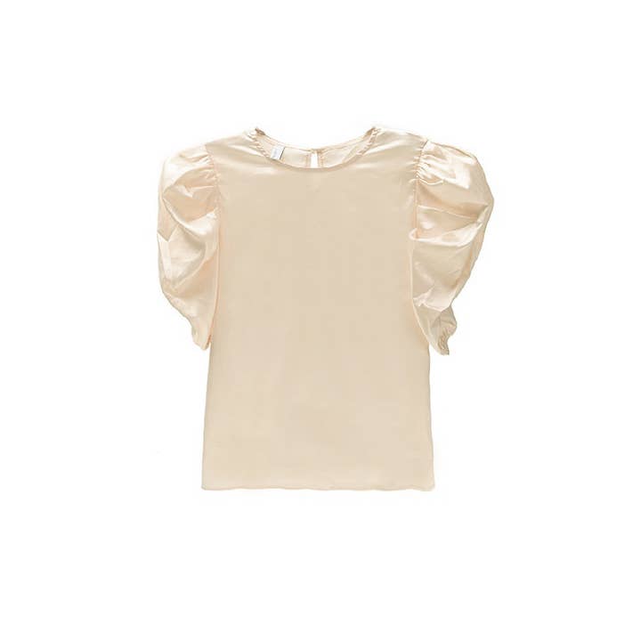 Satin T-shirt Top with Rouched Sleeves in Cream for wholesale by Last True Angel