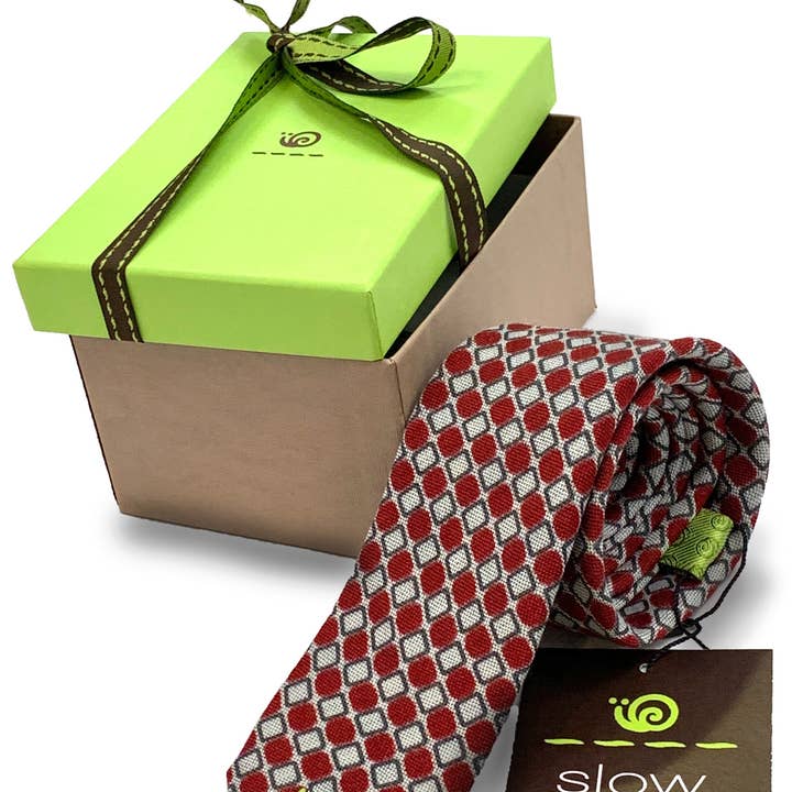 100% ULLSLIPS MED RÖTT GEOMETRISKT TRYCK 6 CM BRED. TORSK 010 för wholesale av C.C.&Co.Srl