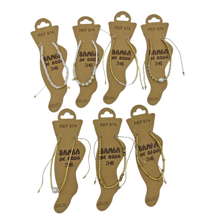 Sæt med 35 ankelkæder med gyldne perler for engroshandel hos Samba de roda