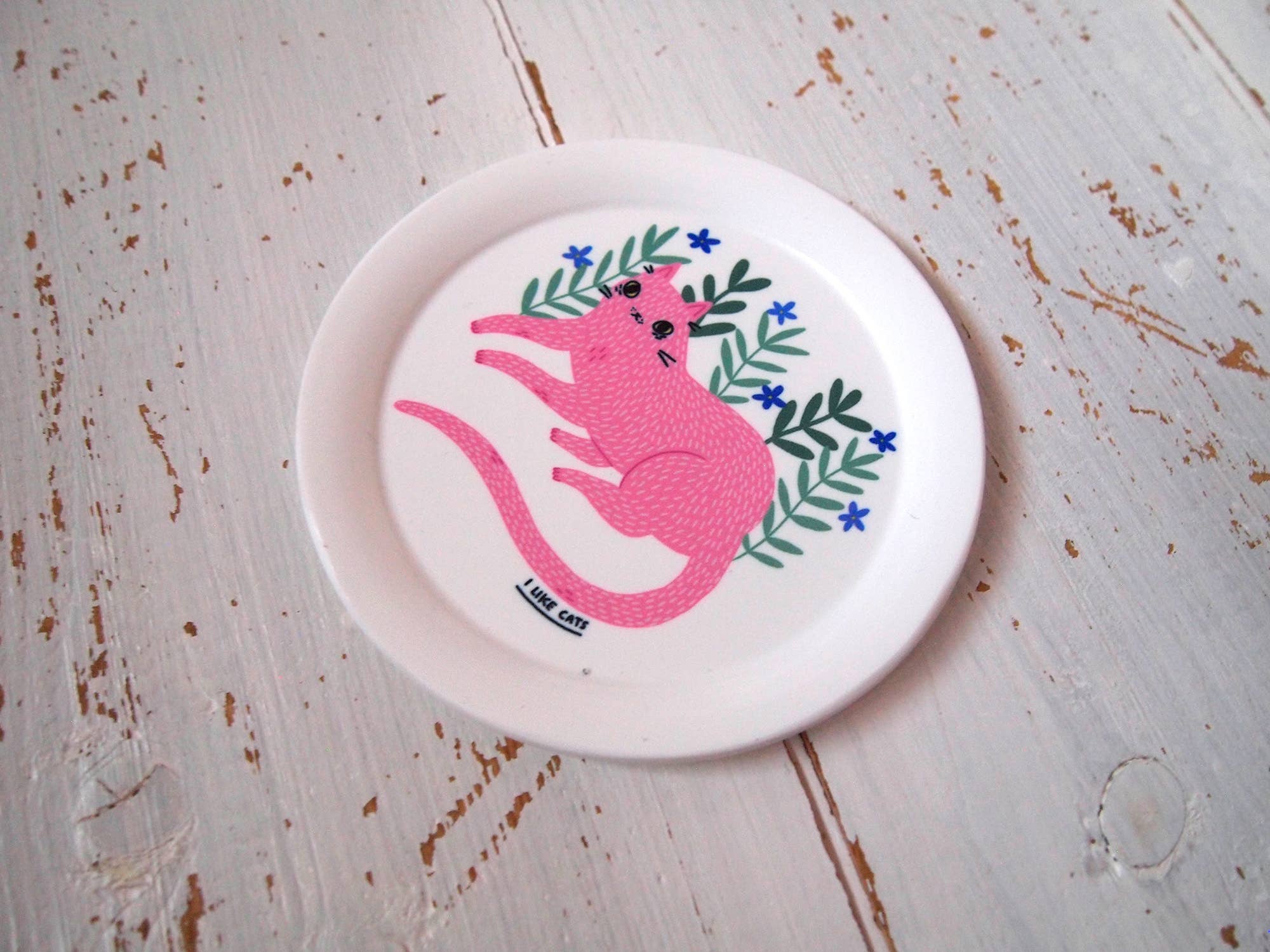 I LIKE CATS - Wholesale Jewelry Dish - Pink cat illustrated trinket dish, ring dish, coaster tray6