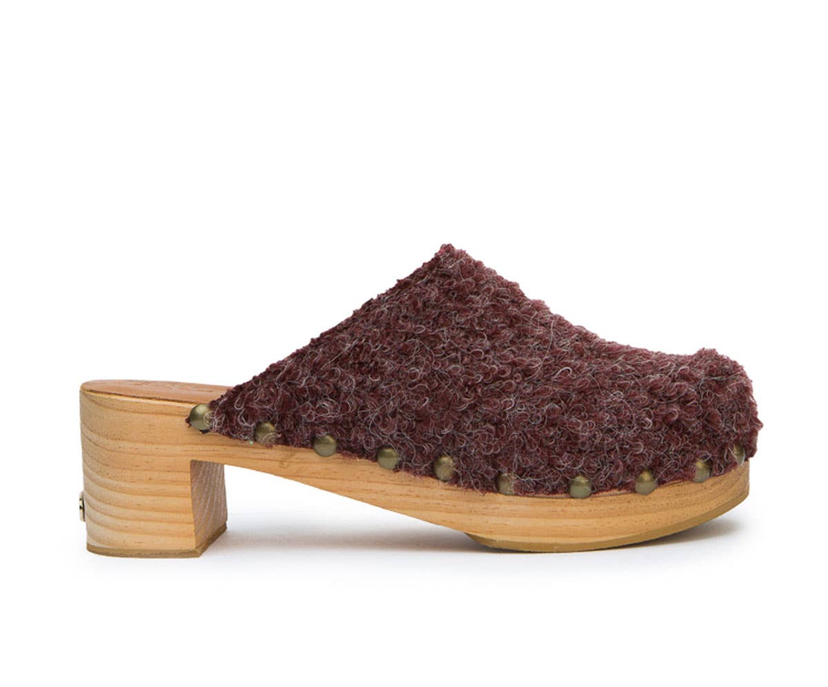 FW- WHITNEY, burgundy fabric clog for wholesale on Faire0