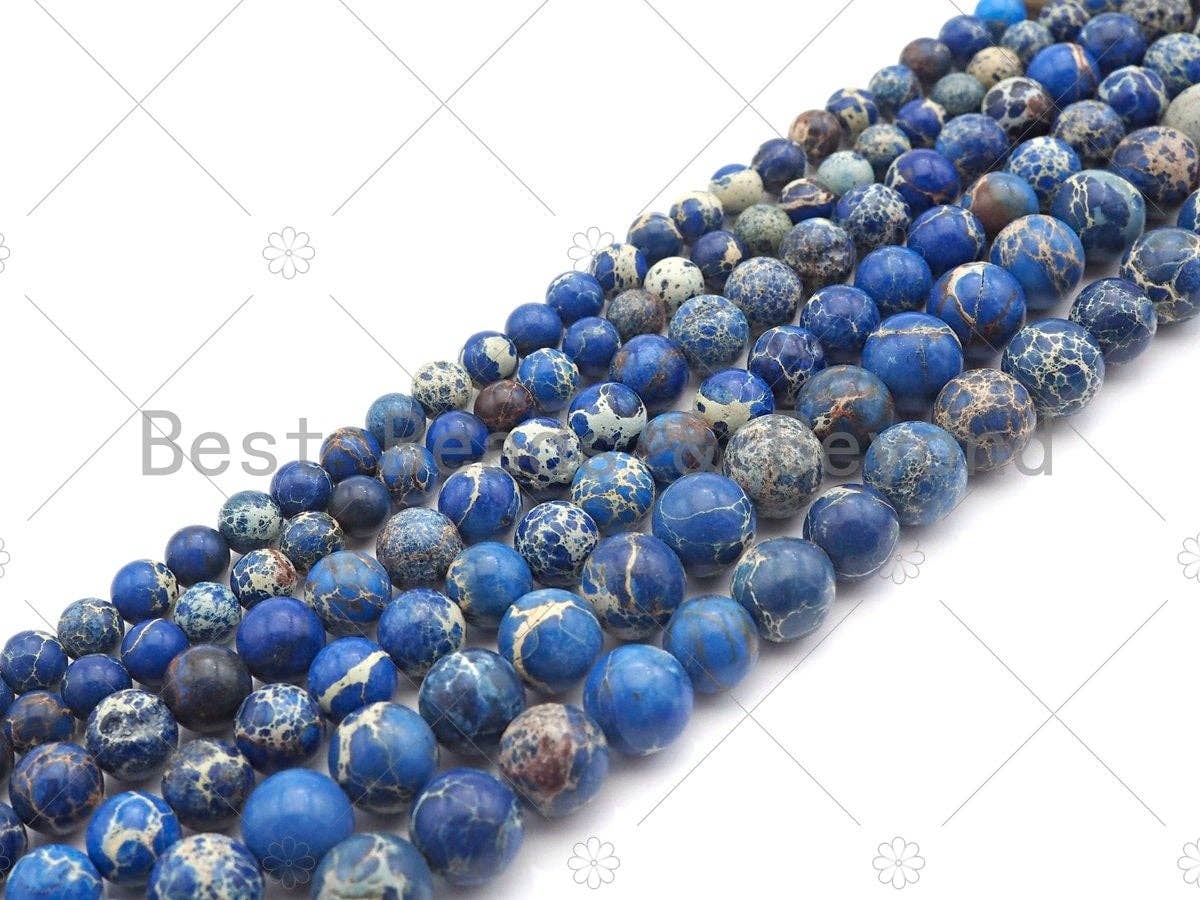 BestBeads&Beyond - Wholesale Beads - High Quality Coblalt Blue Sea Sediment Imperial Jasper Beads, 6mm/8mm/10mm/12mm Round Smooth Imperial Japser, 15.5'' Full Strand, SKU#UA1751