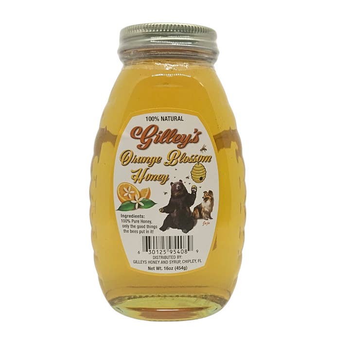 Gilley' 16oz Orange Blossom Honey for wholesale by Ironpath Distributors