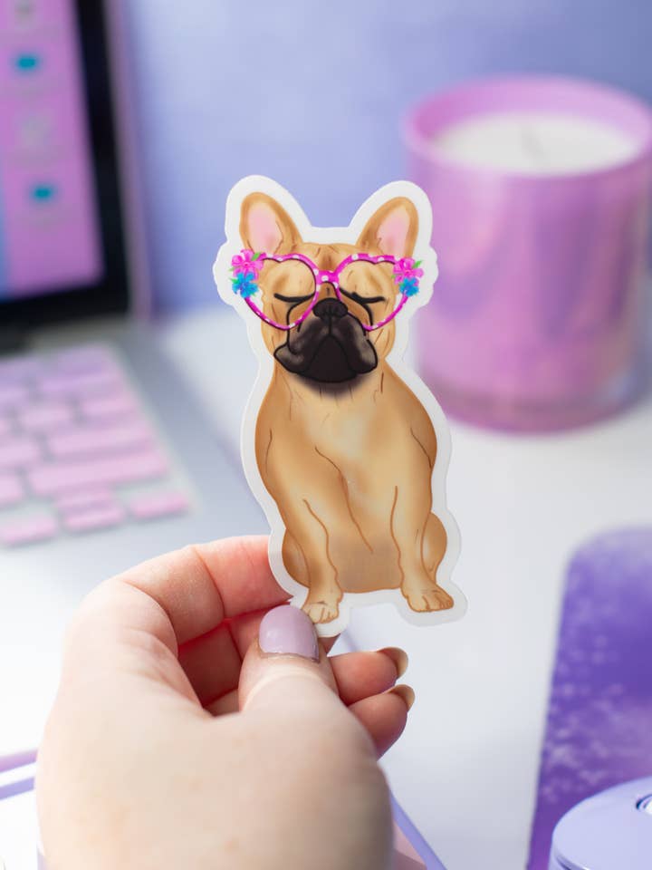 Frenchie Clear Vinyl Sticker for wholesale by Kate & Kris
