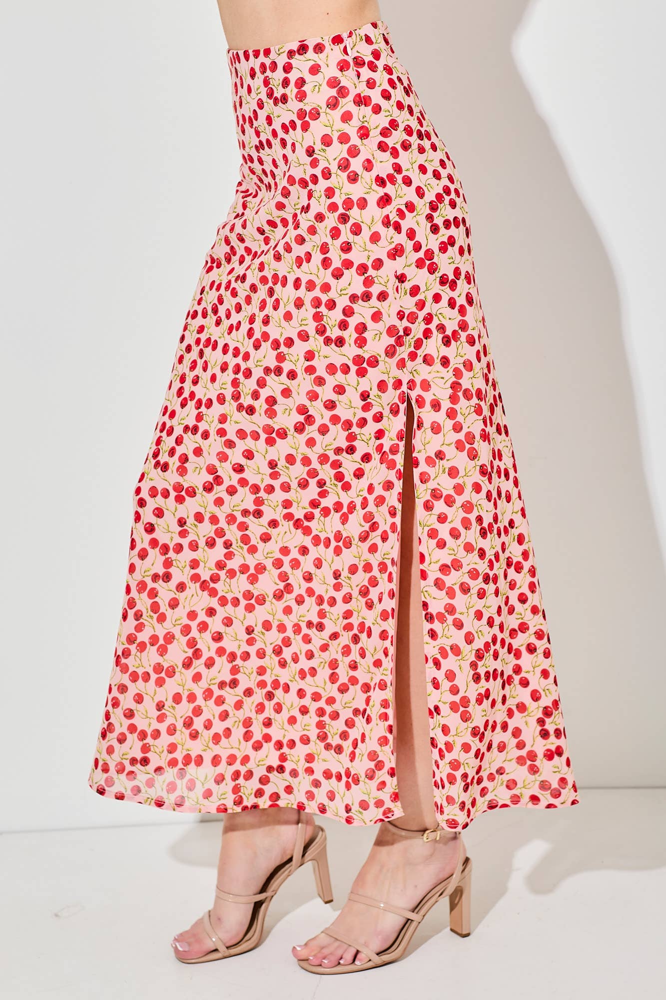 Baevely by Wellmade USA – Saia - Mulher por atacado – SAIA MAXI COM ESTAMPA DE CEREJA2