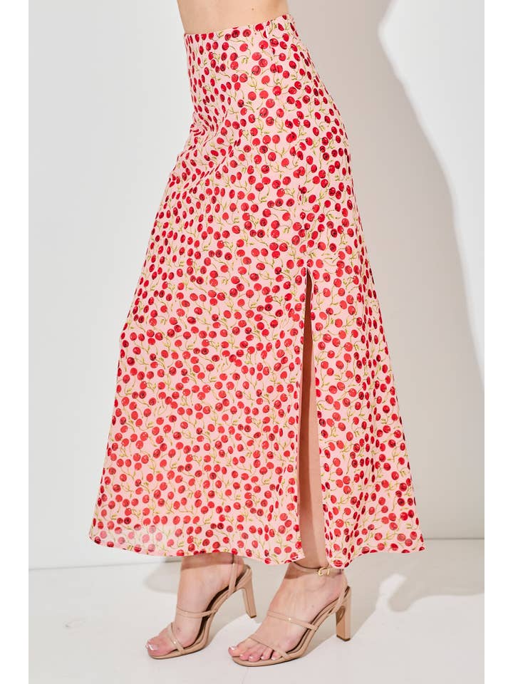 Baevely by Wellmade USA – Saia - Mulher por atacado – SAIA MAXI COM ESTAMPA DE CEREJA2