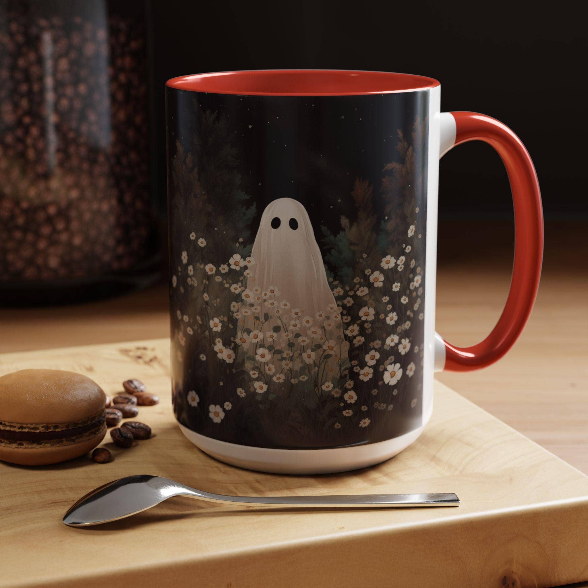 NVC Ecommerce LLC - Wholesale Coffee Mug - Whimsical Ghost Floral Coffee Mug, Spooky Halloween Mug3