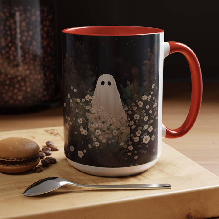 NVC Ecommerce LLC - Wholesale Coffee Mug - Whimsical Ghost Floral Coffee Mug, Spooky Halloween Mug3
