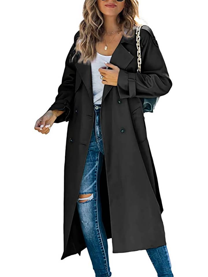 HIDDENBRAND - Wholesale Trench Coat - Women's - Long Lapel Double-Breasted Panels Trench Coat