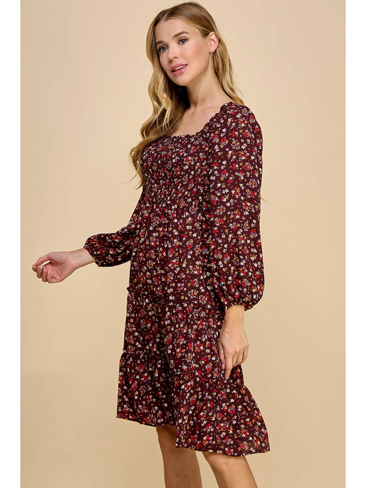 BRN/RUS/LAV GESTUFTES KLEID MIT RAUSCHEN UND LANGEN ÄRMELN A450877M67 für den Großhandel auf Faire4