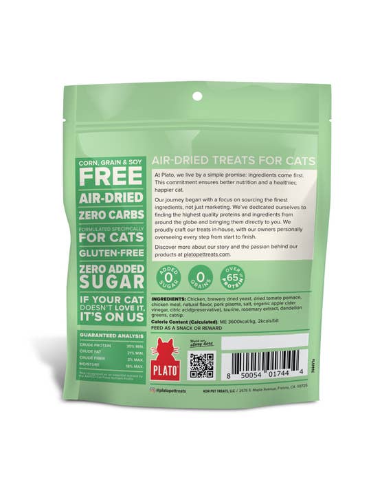 Pet Palette Distribution - Wholesale Pet Treats - Cat - Plato Air-Dried Cat Treats Chicken with Catnip Recipe 2.5oz