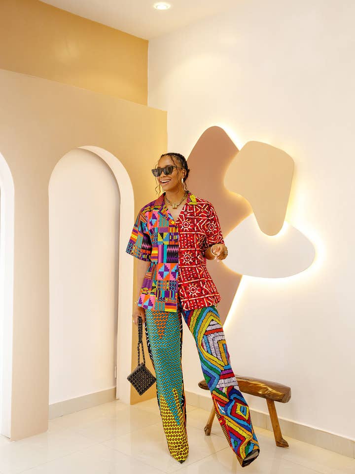 DUA MENKA - Vente Ensemble haut et pantalon (PAS d'intérieur) - Femme - Ensemble Chemise & Pantalon Patchwork Umunna1