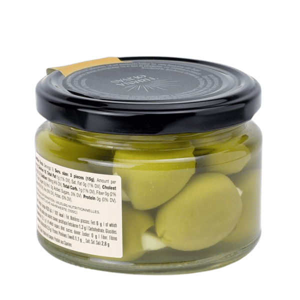 The French Farm - Wholesale Olives - Triana Olivas Garlic stuffed Gordal Olives 9.88oz1