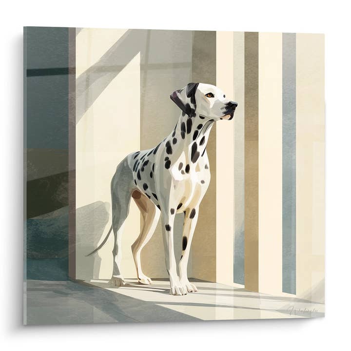 Tableau Dalmatien Blanc aux Taches Noires dans Architecture Moderne - Élégance Géométrique - Edition Dalmatien pour la vente par Walensky