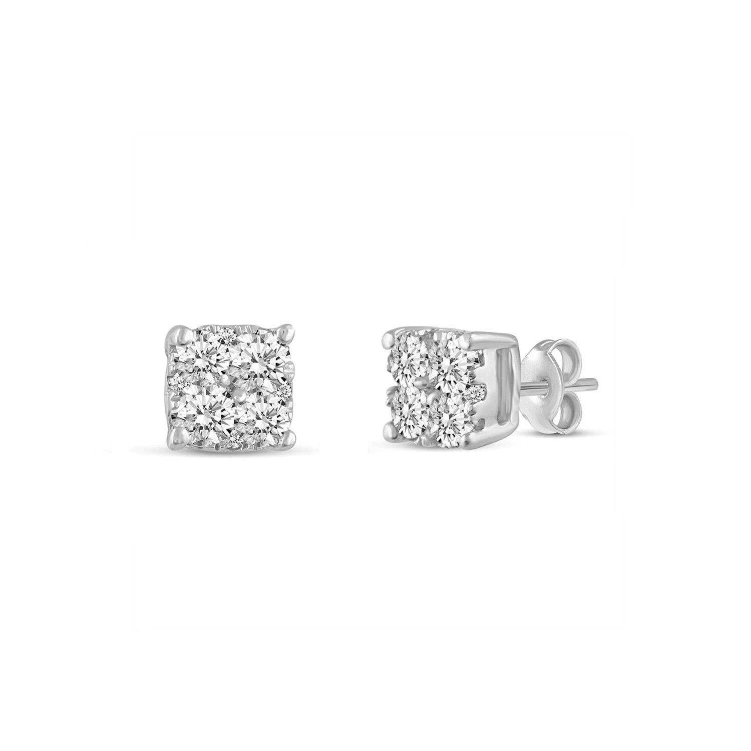 Fifth and Fine - Wholesale Stud/Post Earrings - 1/4 - 1 1/2 Cttw Cushion Diamond Stud Earrings set in 925 St10