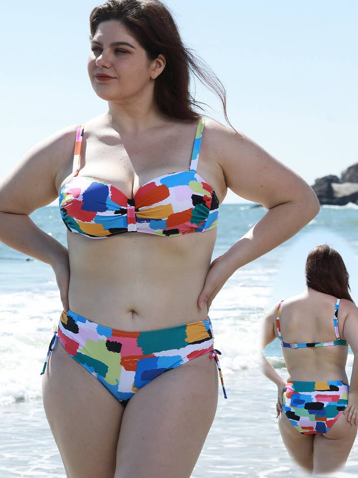 Große Bademode, Bikini-Set Color Block Print für den Großhandel von Marine