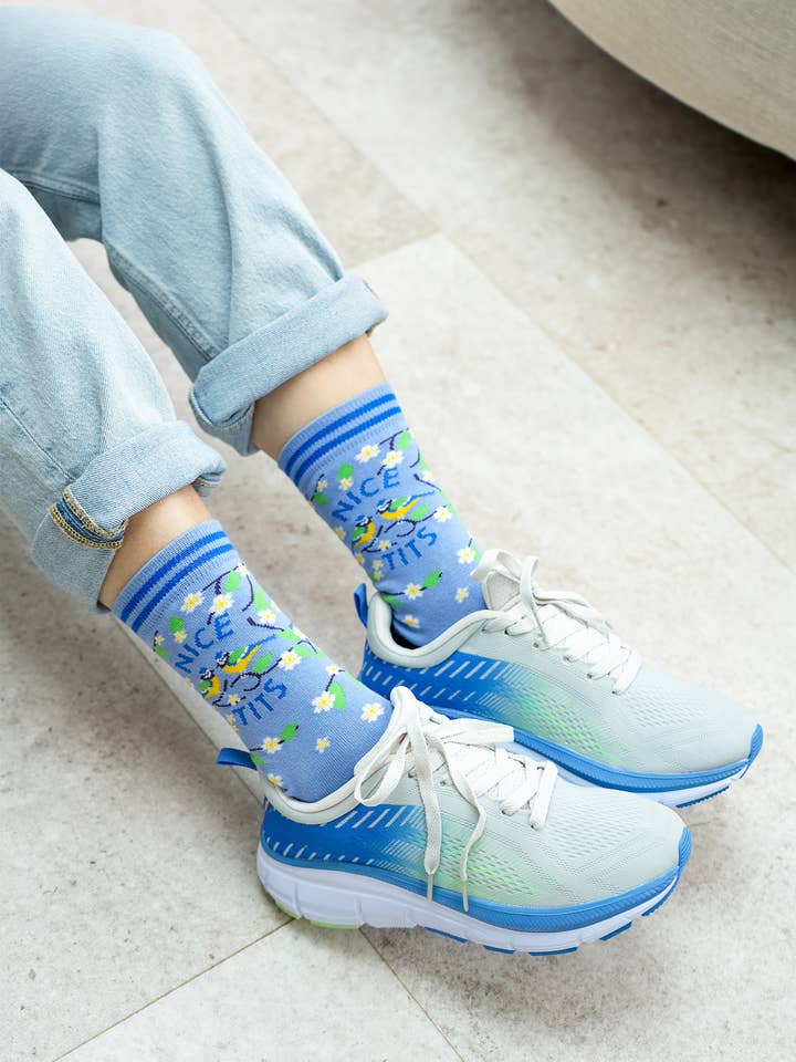 Women's Combed Cotton Ankle Socks- Blue, Nice Tits for wholesale by Sock Talk