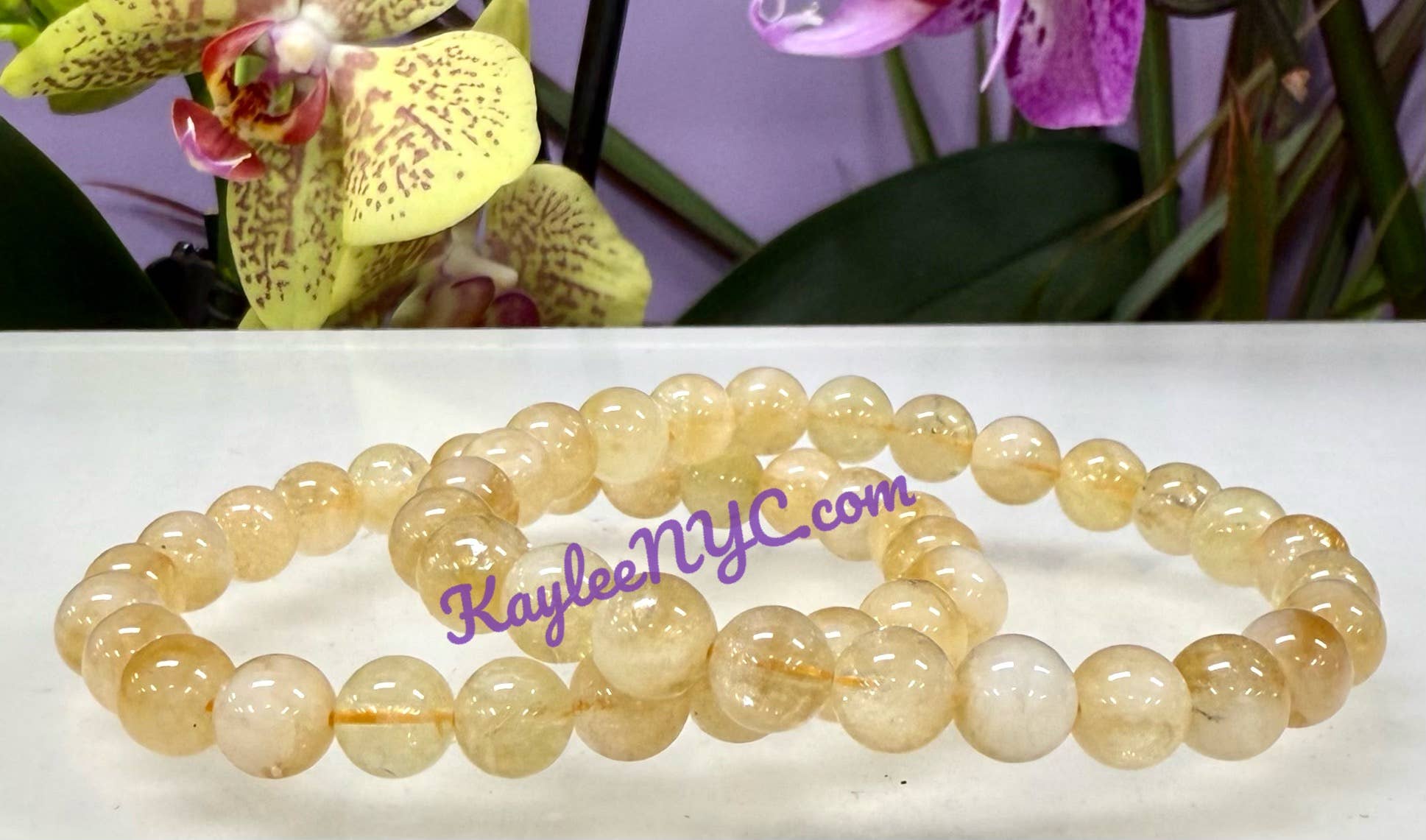 KayleeNYC - Wholesale Beaded Bracelet - Citrine 8mm 7.5” Crystal Stretch Bracelets7