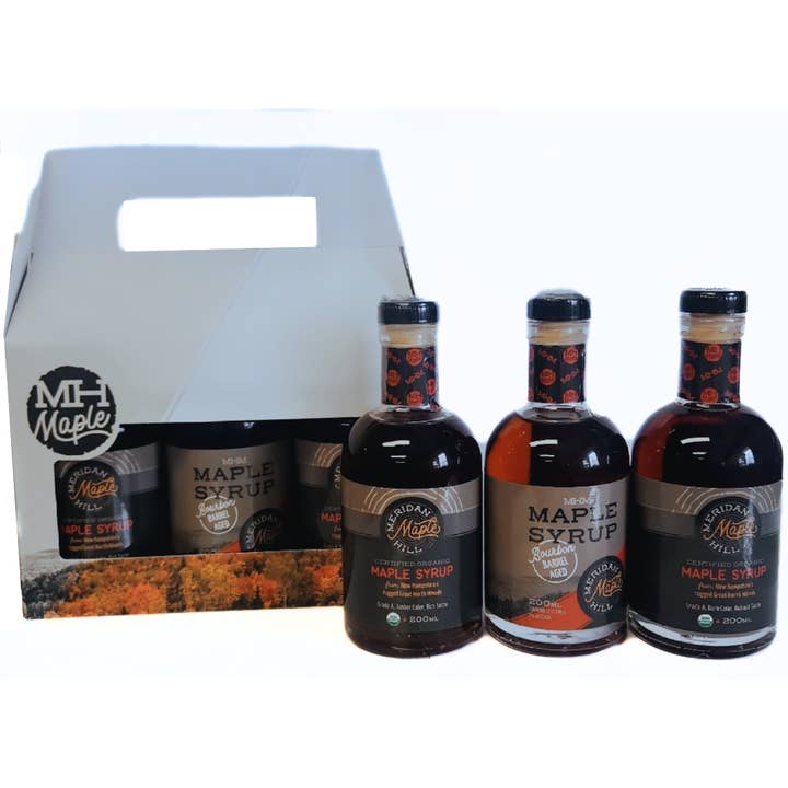 Meridan Hill Maple Farm - Wholesale Maple Syrup - Pure Organic NH Maple Syrup Leo Glass Bottle 3 Pack Gift Set