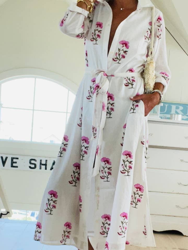 Apres Beach Hand Block Shirtdress in Poppy for wholesale by Pink Pineapple