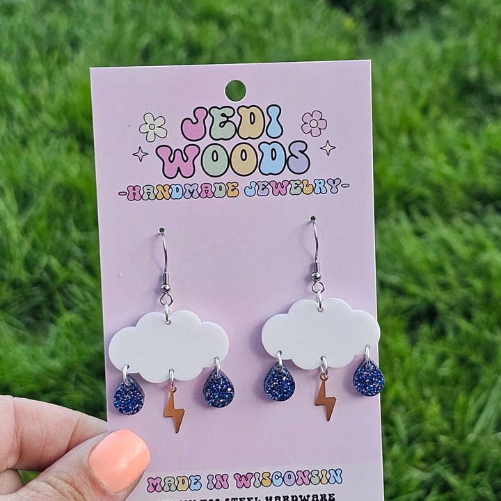Jedi Woods LLC – Brincos de argola por atacado – Brincos Pendurados de Nuvem de Relâmpago e Chuva