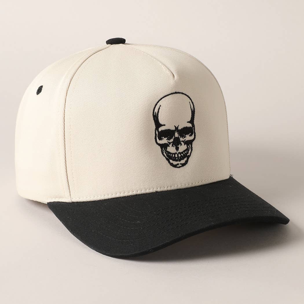 Noir Casquette de baseball bicolore à broderie réaliste en forme de crâne en vente sur Faire1