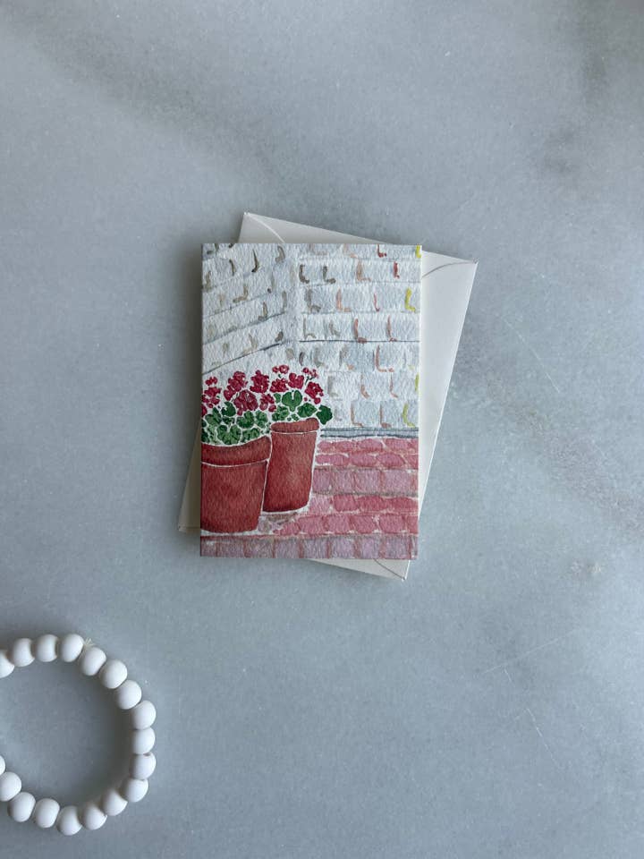 Potted Geraniums Watercolor Mini Card (2.5x3.5") for wholesale by Catherine Davis Studio