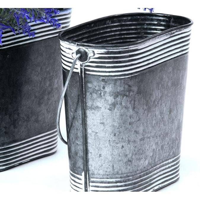 Buhi Imports - Vente Pochette cadeau - Seau ovale vintage de 7 pouces à rayures blanches3