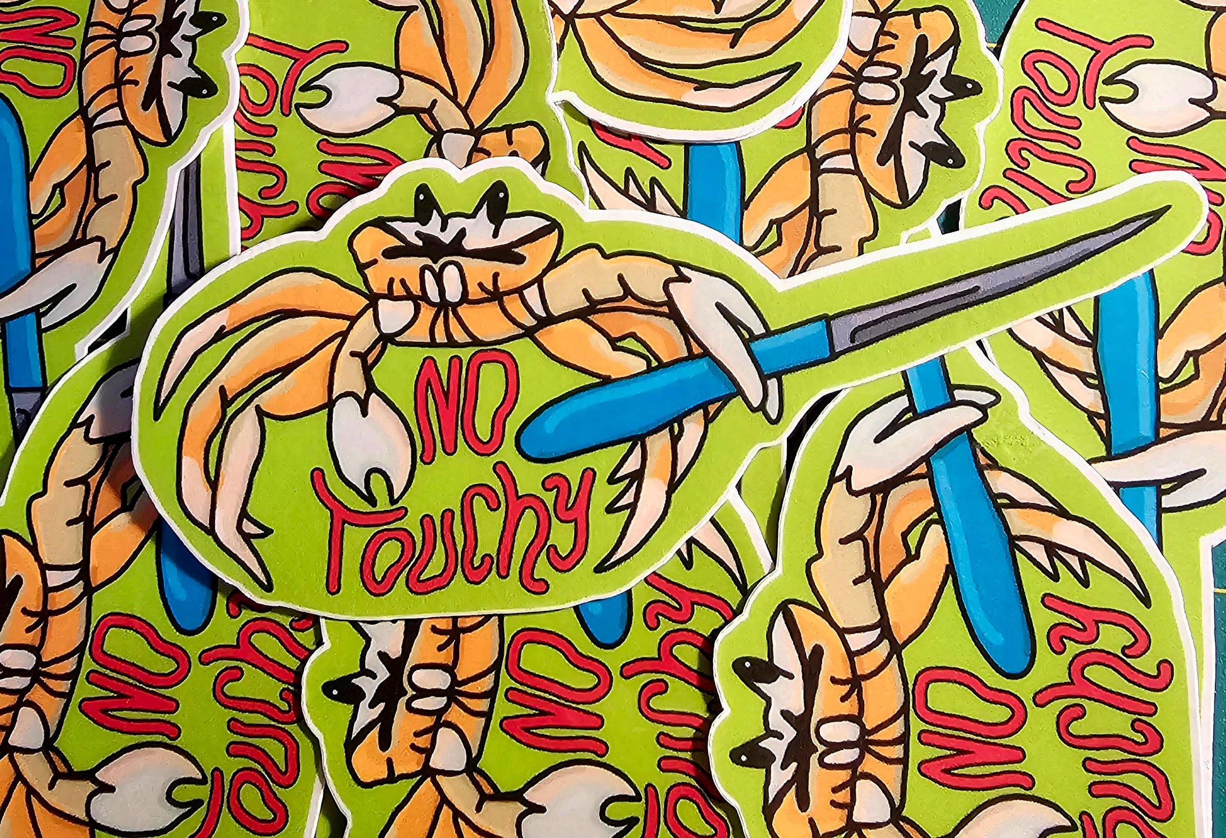 Femmearchist - Wholesale Sticker - No Touchy Crab Sticker // Gloss or Glitter