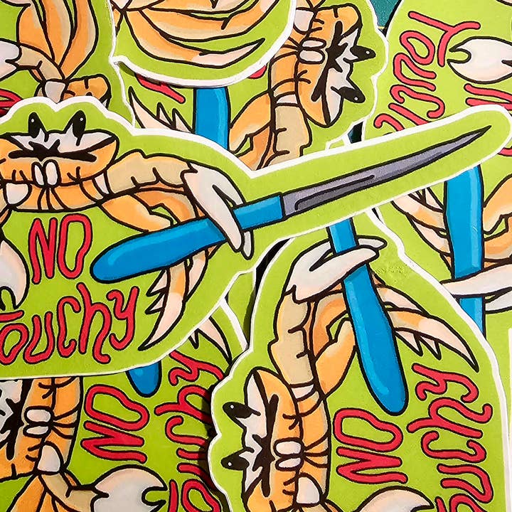 Femmearchist - Wholesale Sticker - No Touchy Crab Sticker // Gloss or Glitter0