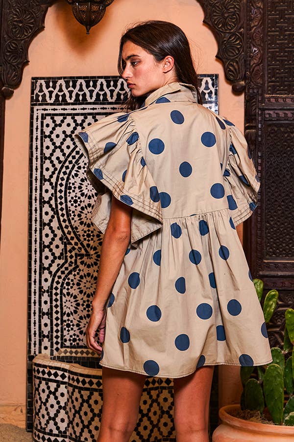 BUCKETLIST INC - Wholesale Dress - Women's - ID4283 Ruffle Sleeve Pintuck Detail Polka Dot Mini Dress19