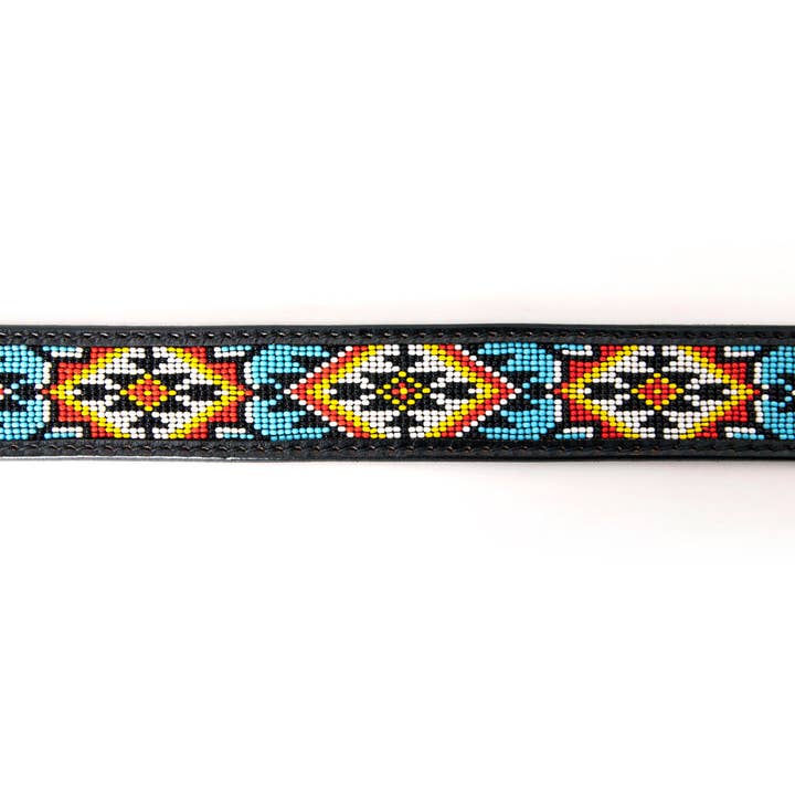 LS Western - Wholesale Belt – Women's - LC-ADBLF147 Black Beaded Western Belt - Geometric Pattern & Tooled Feather Detail3