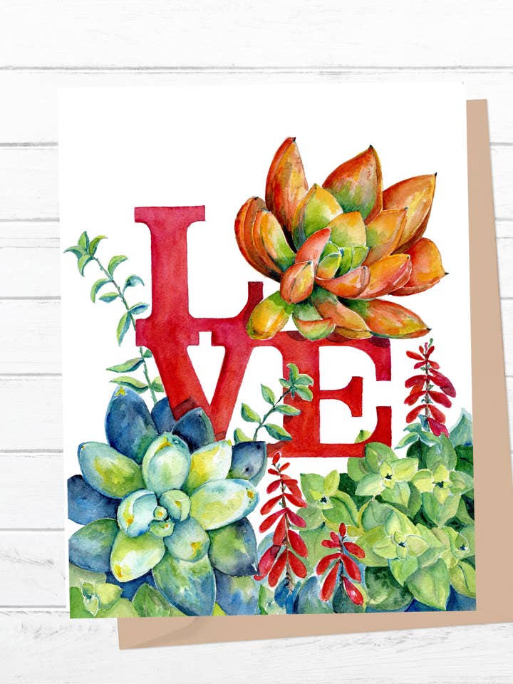 Succulent LOVE Greeting Card for wholesale by Joshua by Oak