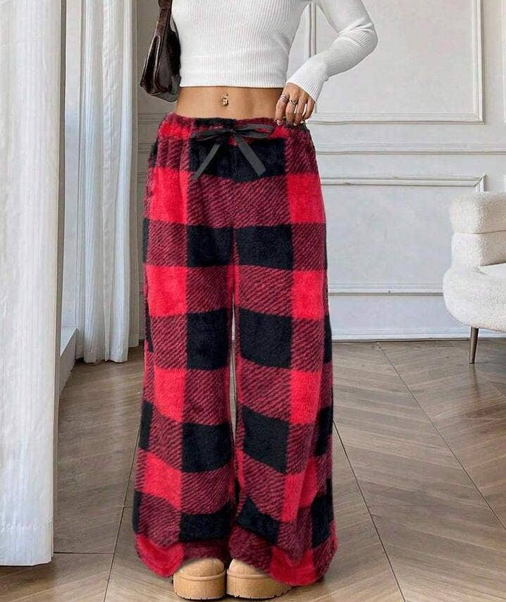 HIDDENBRAND - Wholesale Pants - Women's - Plaid Print Flannel Fleece Lounge Pants6