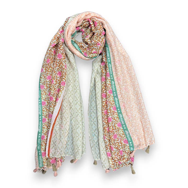 Lili Scarves - Wholesale Scarf - Women's - Vibrant Multicolor Floral Patchwork Tassels Scarf