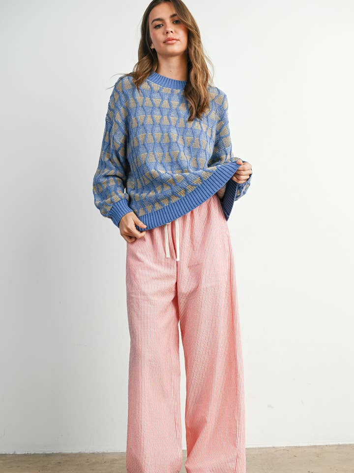 Geometric Crew Neck Long Sleeve Top - BMW7769 for wholesale by BUTTERMELON