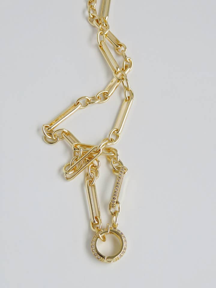 Diamond Figaro Charm Holder Necklace - Clicker Clasp - add charms for wholesale by Boutique Suarez Co.