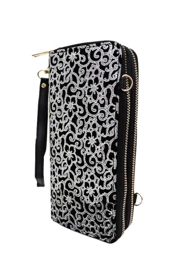 Cap Zone - Wholesale Wallet - Women's - Floral Patterned Double Zipper PU Leather Continental Wallet3