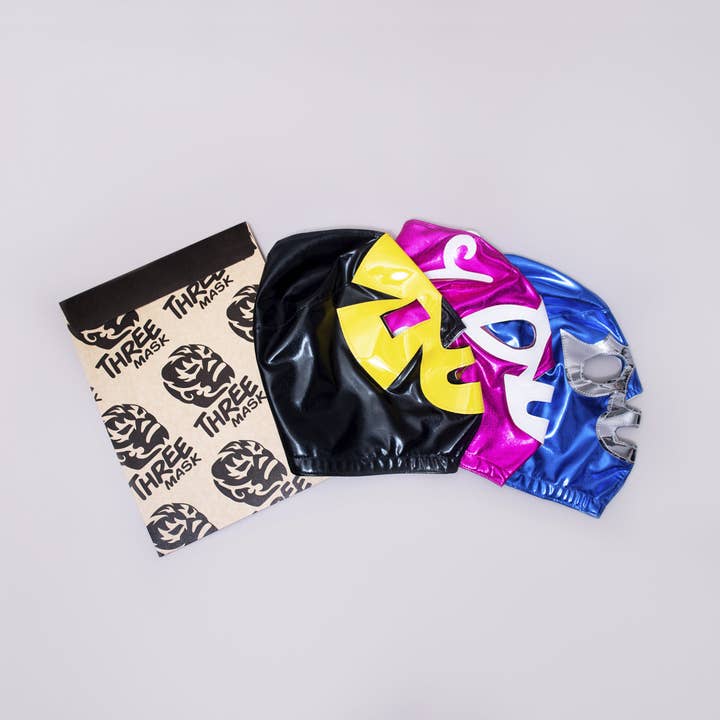 Three Mask - Wholesale Costume - Unisex - Lucha Libre Combo Pack (Blue Demon, Huracan Ramirez, Espanto) | 3 Authentic Mexican Luchador Masks | Pro-Fit Adult Size | Blue, Pink, Black