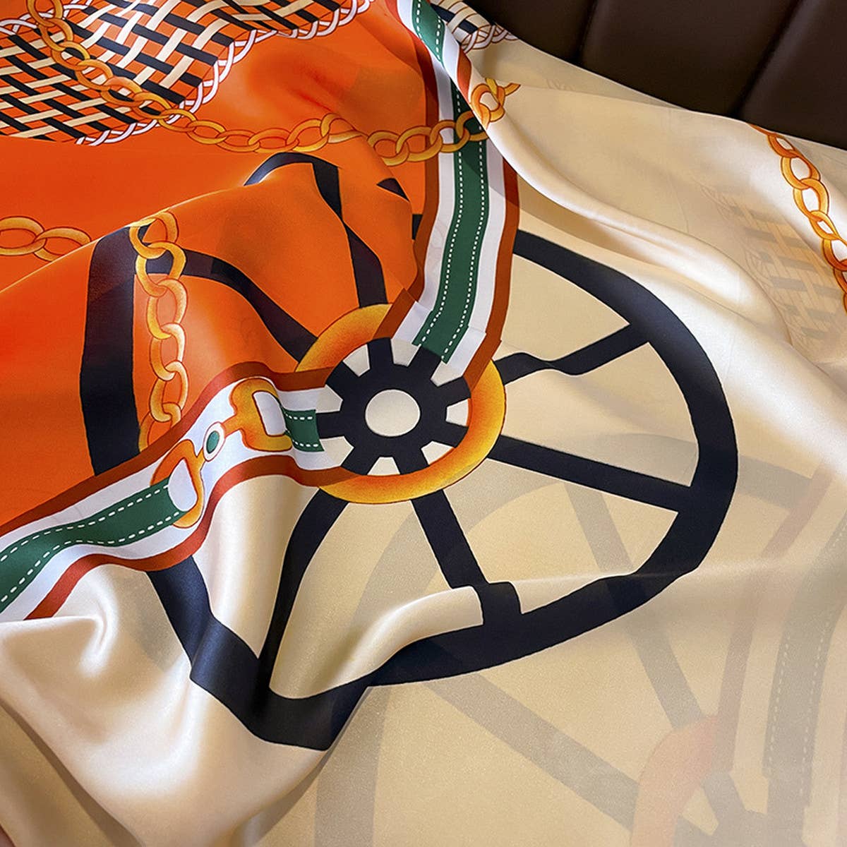 Orange French Style Long Satin Scarf for Fall Layering_CWASC0533 for wholesale on Faire2