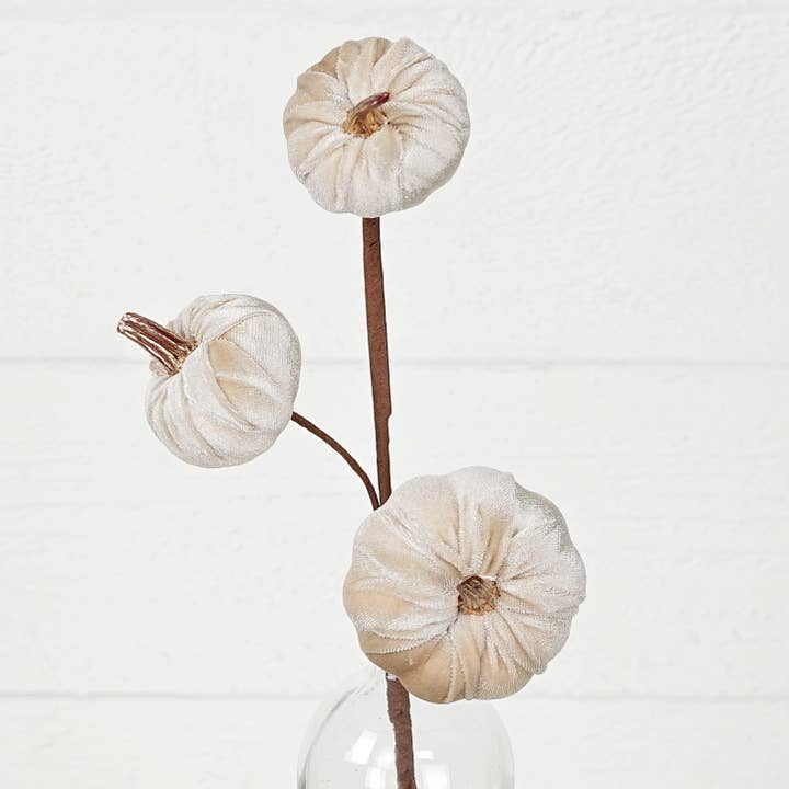 Impressive Enterprises, Inc. - Wholesale Artificial Flowers - 31353-15in Pick-Velvet gold stem mini pumpkins-Champagne