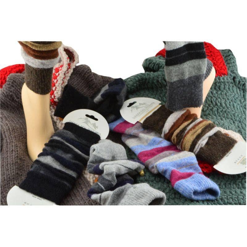Sierra Socks - Wholesale Legwarmers - Women's - Girl's Stripe Lambswool Knee Hi Leg Warmers W4243