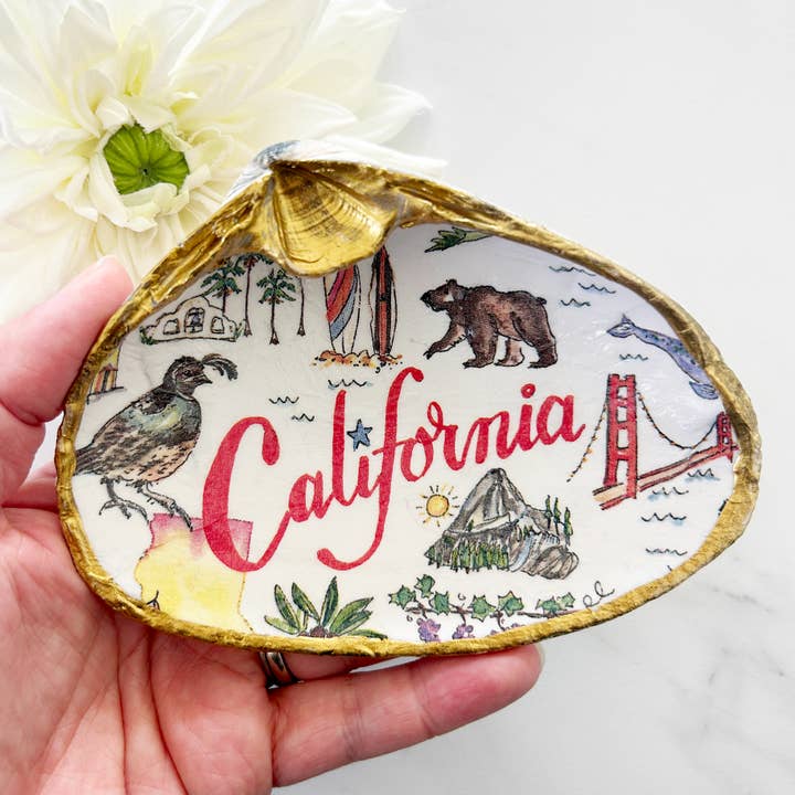 California State Decoupage Clam Shell Trinket Dish for wholesale by Adori Designs