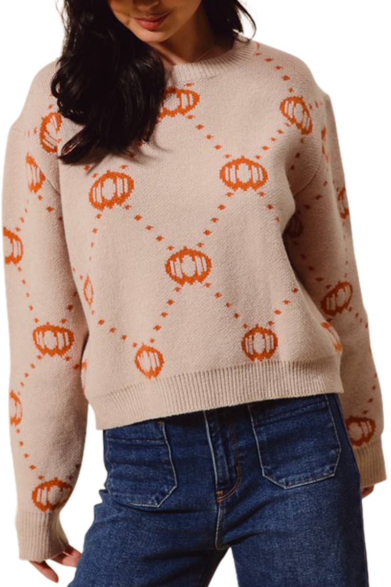 Vanilla Monkey - Vendita all'ingrosso Maglione tricot - Donna - Top maglione per Halloween per il Ringraziamento con rombi a forma di zucca0