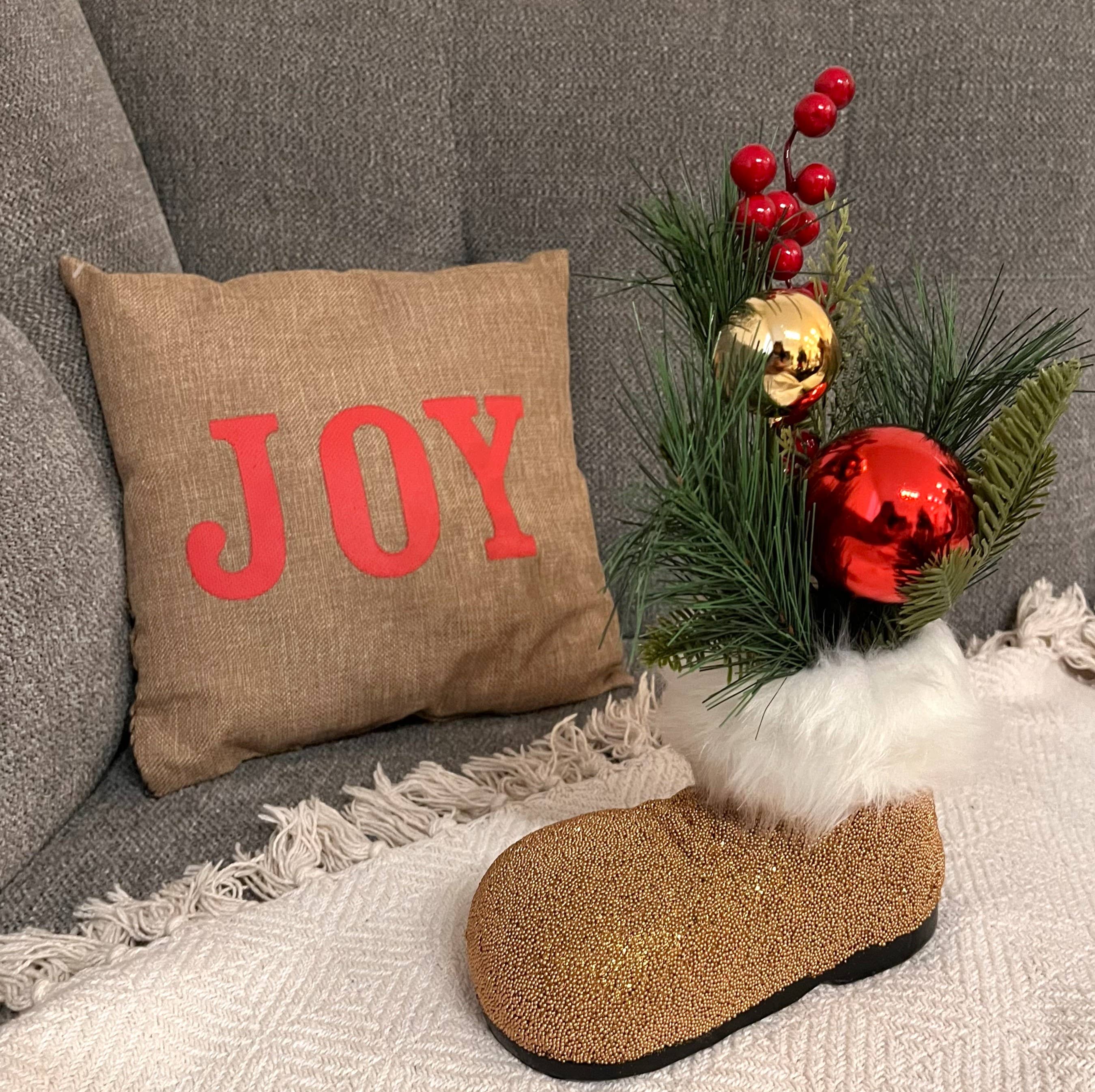 Flora Bunda Inc – Decoração de Natal por atacado – Arranjo de Natal com Bota Dourada do Pai Natal2