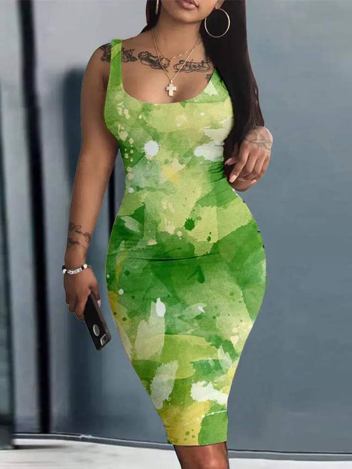 abstract print sleeveless bodycon dress for wholesale by Fashion Combination